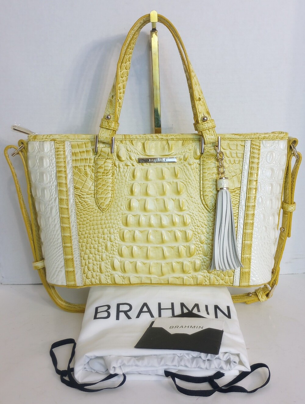 Brahmin Dandelion Fairchild Mini Asher, Croc Embossed Leather Crossbody Satchel